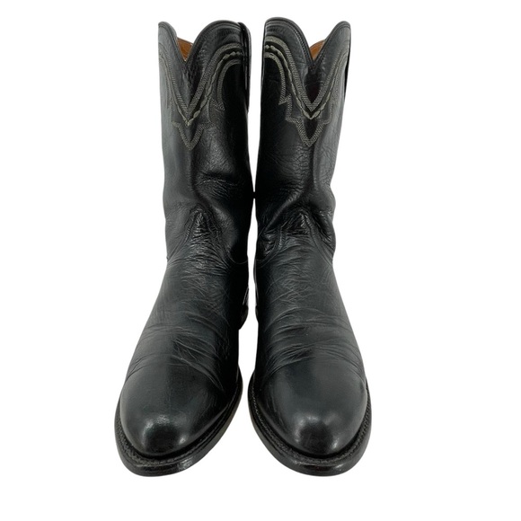 Lucchese 2000 Men Black Leather Western Cowboy Boots Roper T0010 - Sz 10 D - Picture 1 of 13
